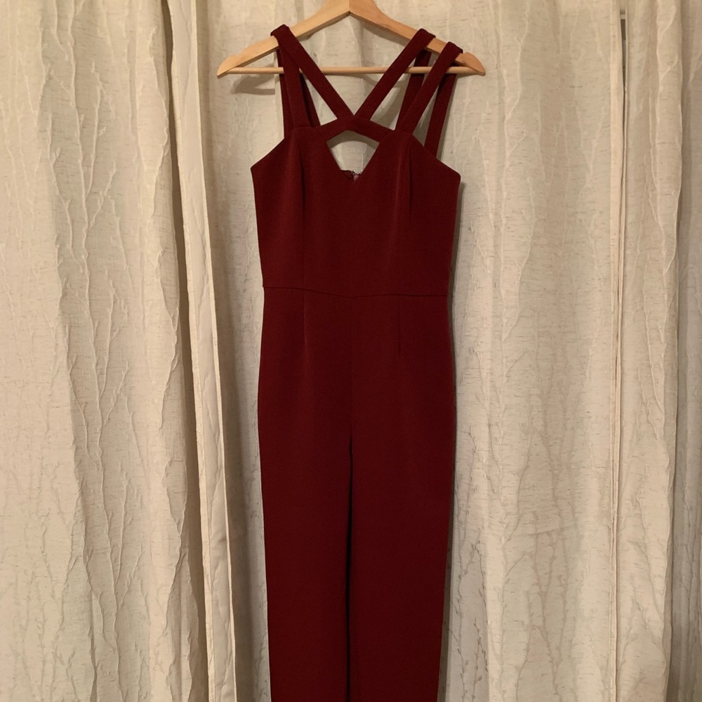 NWT - Maroon jumpsuit with crisscross neck